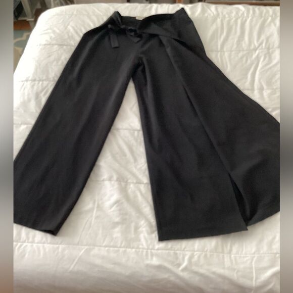 Ivan Grundahl Zs 44 black wide trousers wrap front and side tie, wool blend - Picture 8 of 13